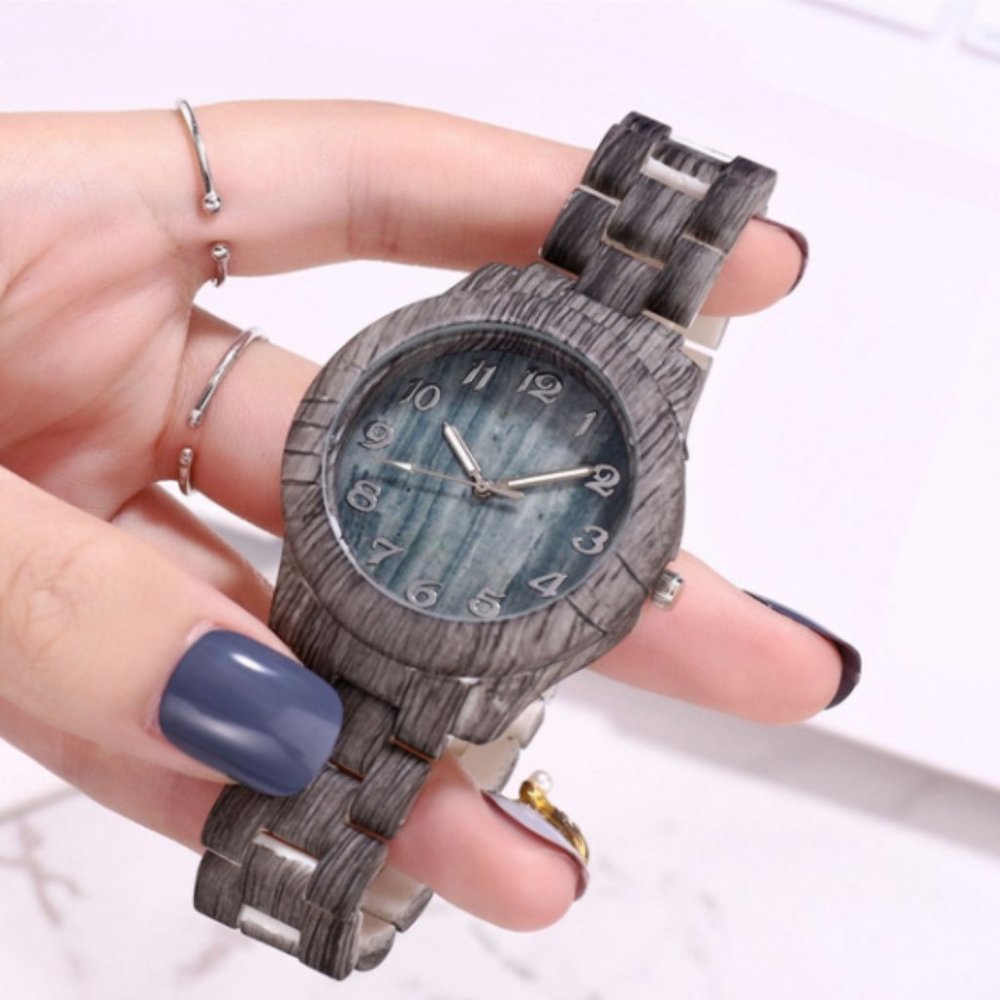 2 pc Wood Grain Unisex Timepiece